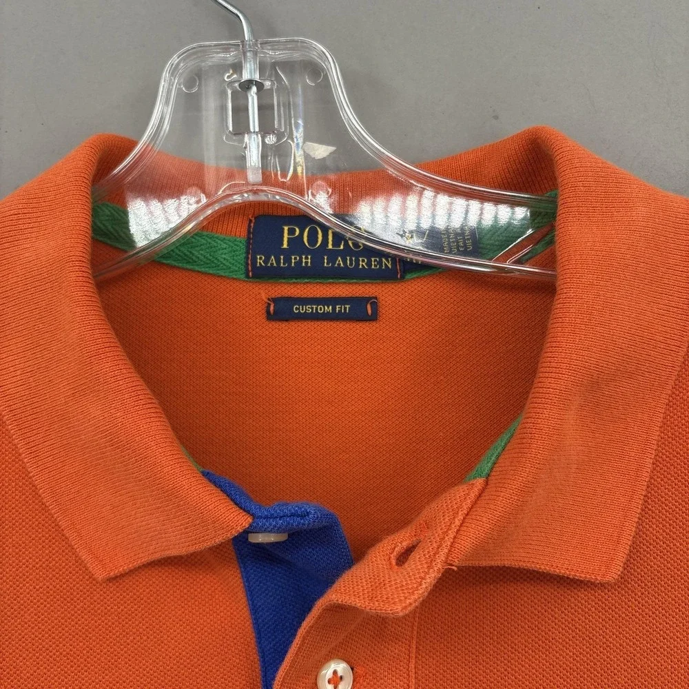 Polo Ralph Lauren Shirt Mens XL Orange Yellow Big Pony Custom Fit Pique 3 Patch